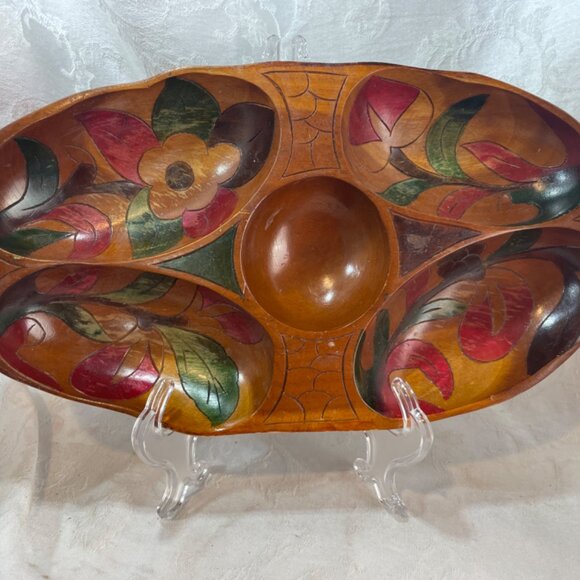 Vintage Handcarved Wooden Handpainted Bowl - Picture 4 of 4